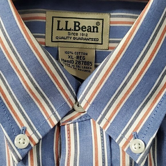 LL Bean Wrinkle Resistant Traditional Fit Blue, White, Coral Striped LS XL-Reg - Picture 4 of 6